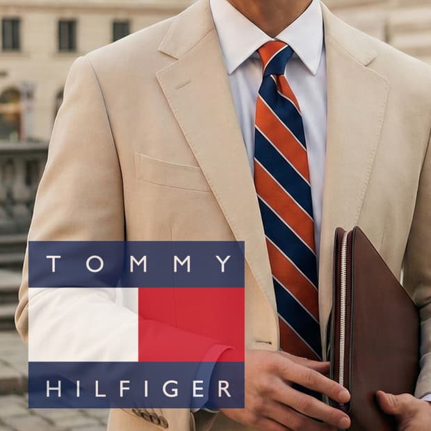 타미 힐피거 실크 네이비 스트라이프 넥타이 8.2cm A+등급 K2035