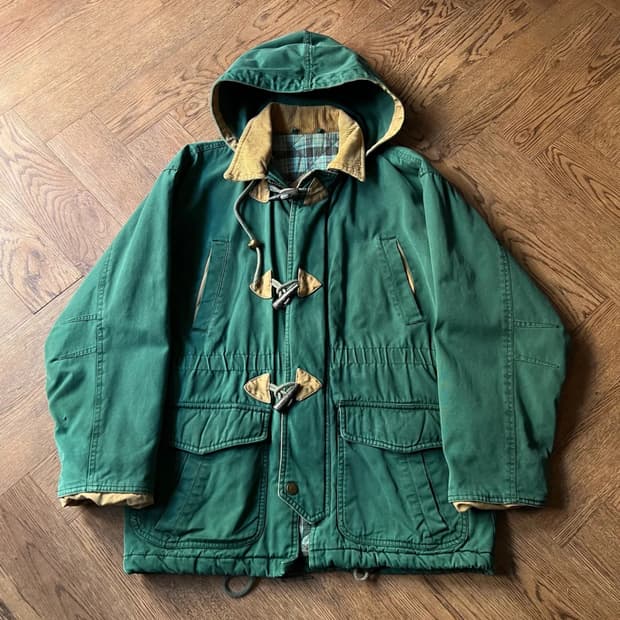 [L]90's USA 빈티지 체크 라이닝 그린 더플 코트 자켓