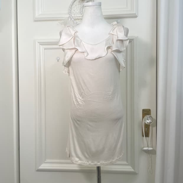 satin ruffle bow basic span sleeveless t