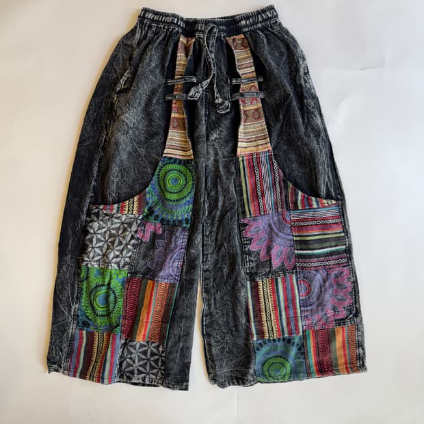 CHARCOAL PATCHWORK WIDE PANTS