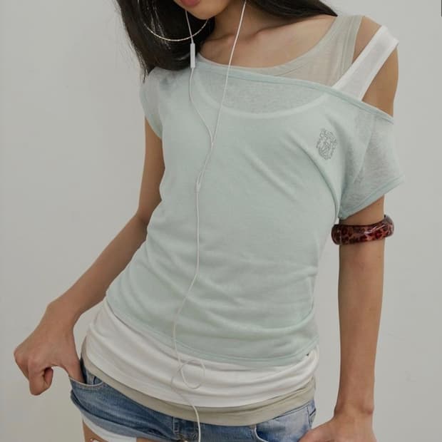 스컬프터 lazy sleeves layeared tee mint