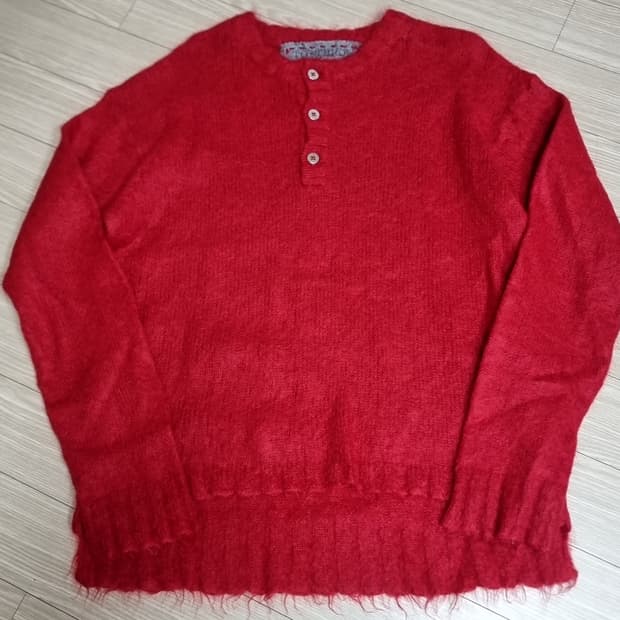 90s 빈티지 레드 모헤어 니트 헨리넥 스웨터(105)