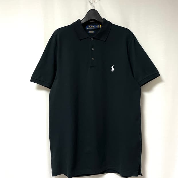 (정품) 폴로 남성 커스텀 슬림핏 신축성 메쉬 반팔 카라티셔츠 _ 블랙