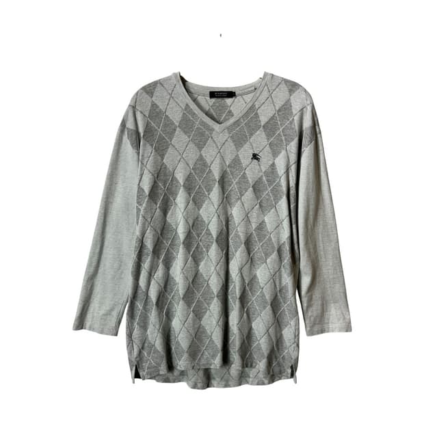 [BURBERRY] 버버리 블랙라벨 아가일 브이넥 티셔츠