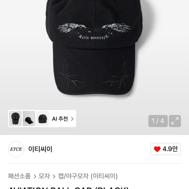 이티씨이 볼캡 모자 L