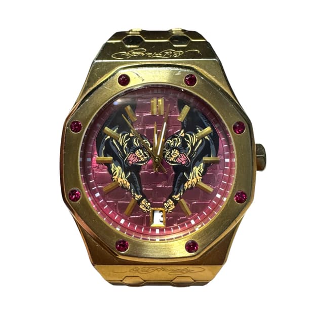 Ed Hardy 에드하디 레볼루션 블랙팬서 금장 스테인리스 시계