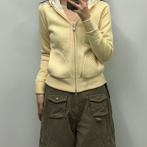 나이키 스우시 아이보리 니트 후드집업