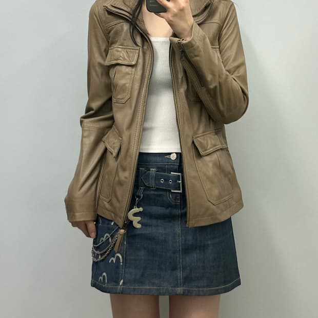 Vintage 빈티지 베이지 양가죽 레더 자켓