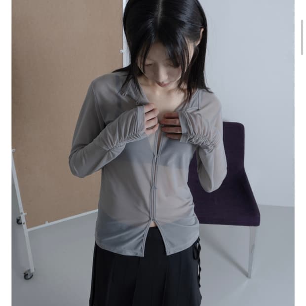 우화 WRINKLE MESH CARDIGAN GREY 메쉬 가디건 그레이