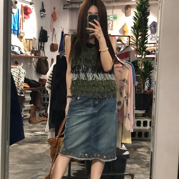 [2654]Gap blue cutoff Jean skirt