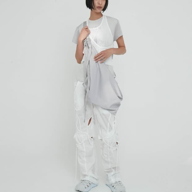 Ojos open snap light pants - white