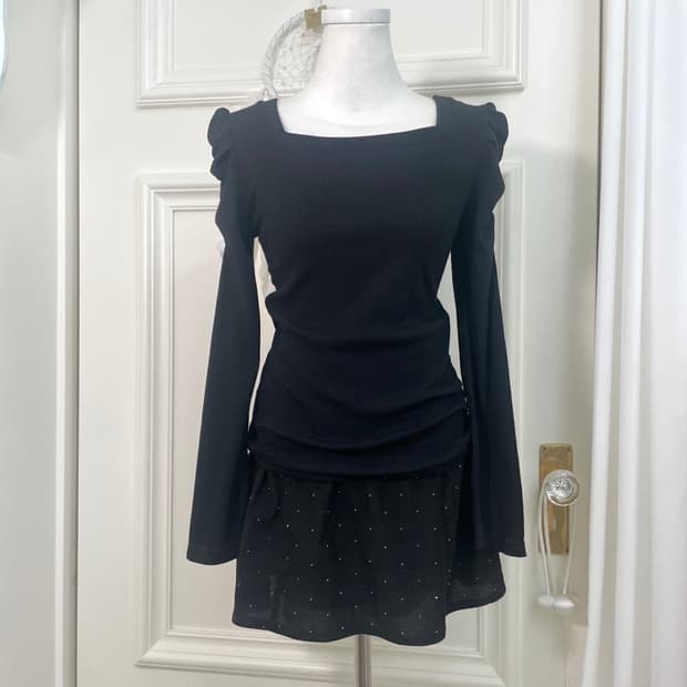 black puff sleeve back bow princess top