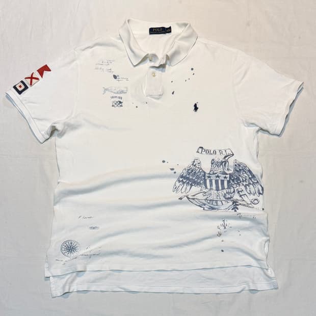 초레어) 폴로 치프키프 프린팅 카라티 화이트