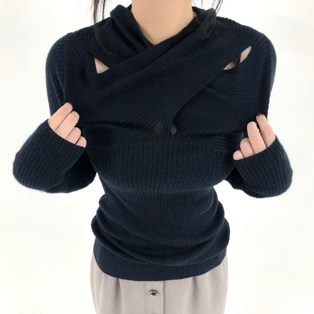 Indigo Slit Ribbed Knit