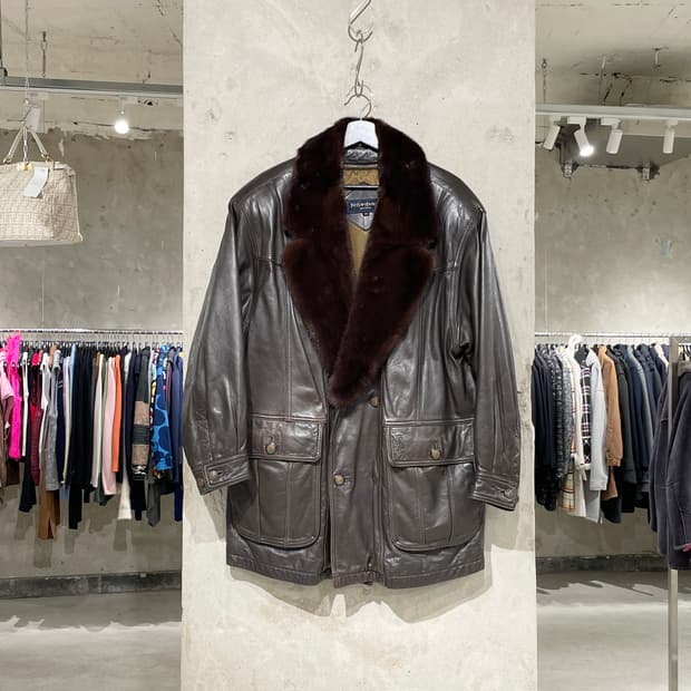 이브 생로랑 뿌르 옴므 다크 브라운 퍼 카라 고트 스킨 레더 자켓