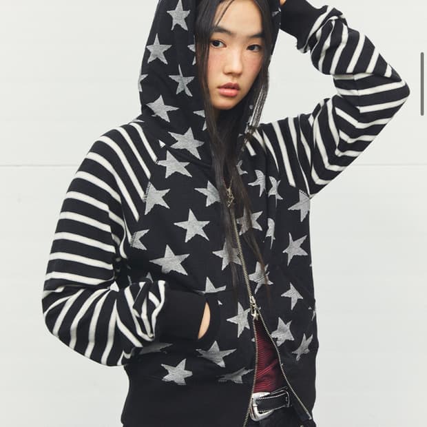 카비시 W 래글런 스타 집업 후디 블랙