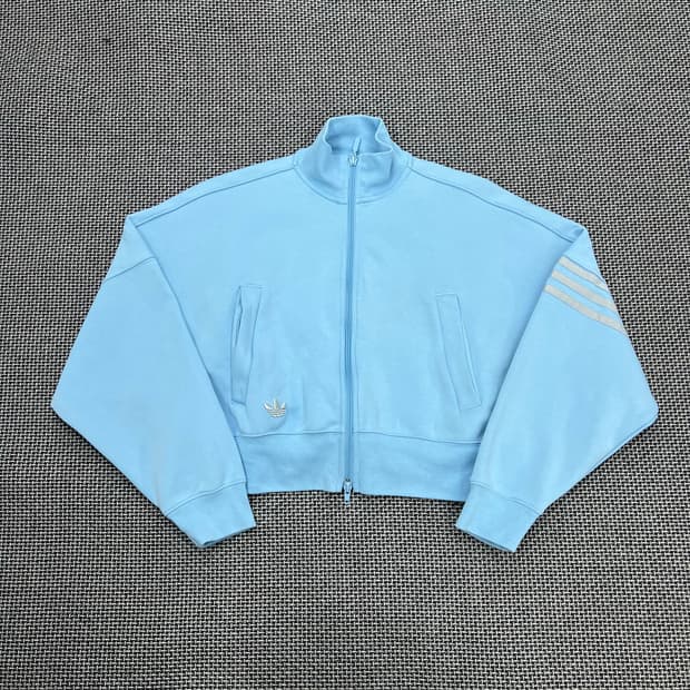 아디다스 스카이블루 크롭 집업