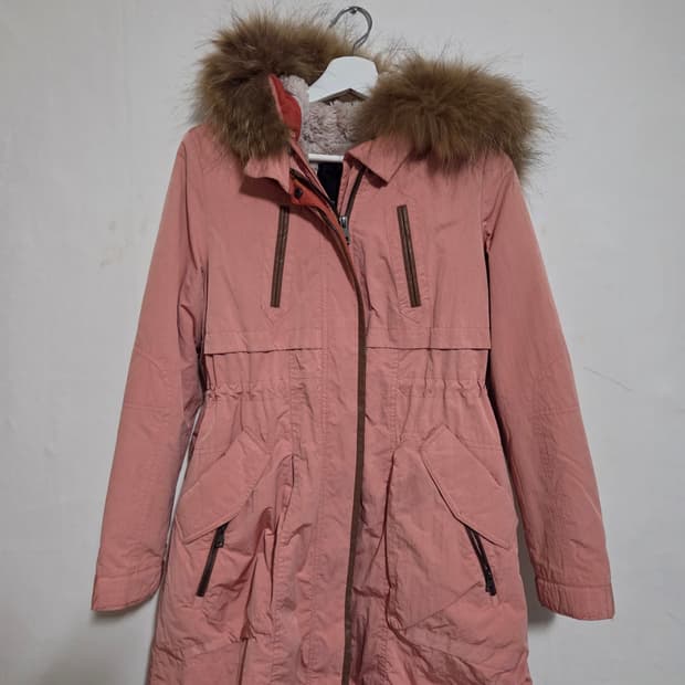 보니알렉스 핑크 퍼 후드 롱 패딩 85