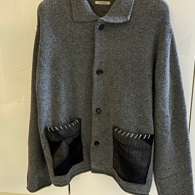 지용킴 선블리치 포켓 니트 가디건 그레이