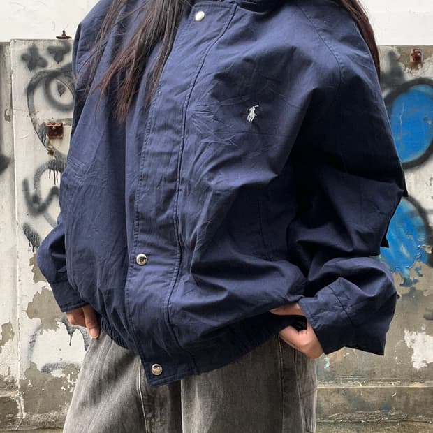 90s 폴로 터틀넥 네이비 블루종 자켓