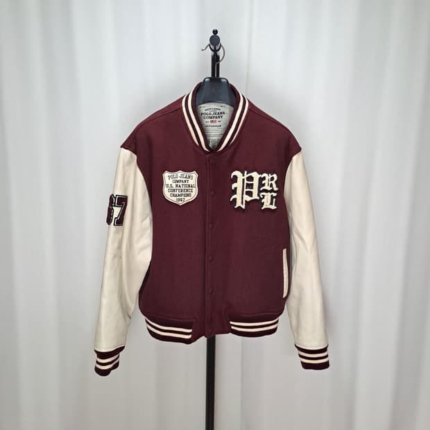 (택포) 폴로진 버건디 방패 패치 바시티 자켓 XL C125