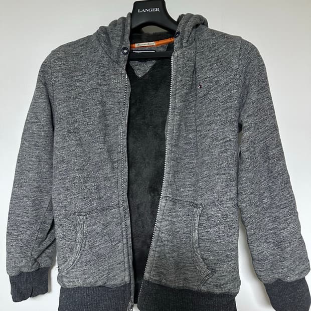 타미힐피거 기모 후드집업 그레이