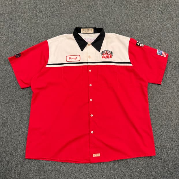 2XL) 레드 캡 빈티지 패치 자수 레이싱 반팔 셔츠