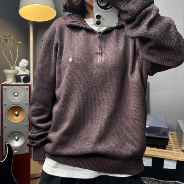 폴로 반집업니트
