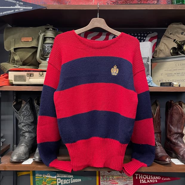 90s 폴로 랄프로렌 쿠키 패치 스트라이프 니트 스웨터