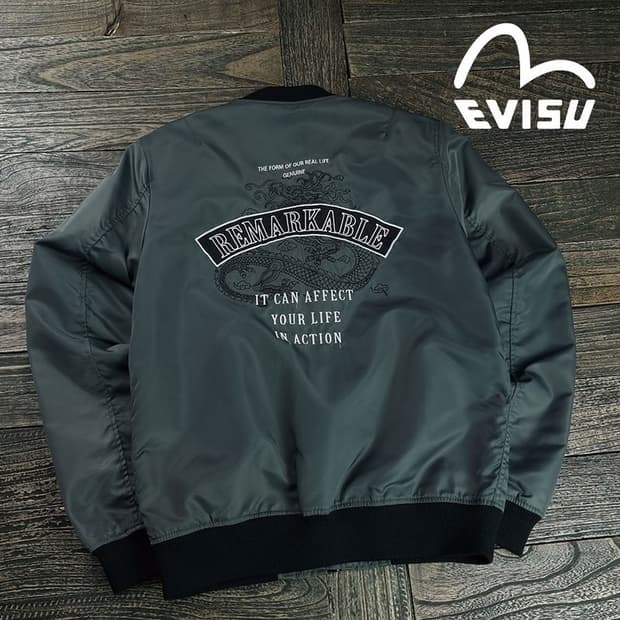 [에비수] 드래곤 용 자수 수베니어 봄버 스카쟌 자켓 챠콜 M19935