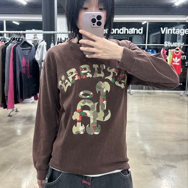 Stussy 00s 카모플라주 LA 로고 브라운 롱슬리브