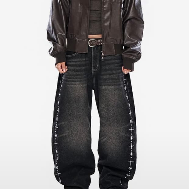 아캄 Side Rhinestone Denim Pants 1사이즈