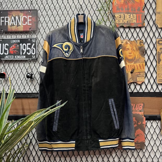 00s NFL X 세인트루이스 램스 스웨이드 바시티 자켓 그레이 블랙