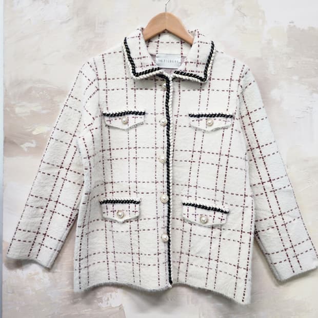 더틸버리 퍼 체크 가디건