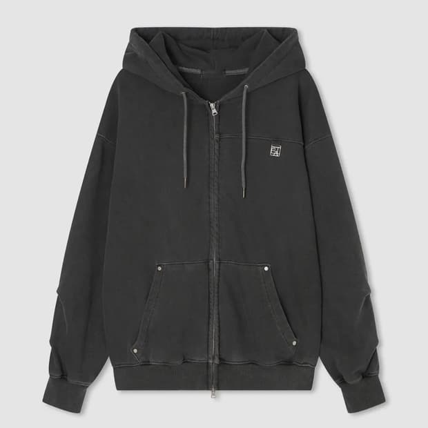 에스오소메 소프트 헤비 엔젤 워싱 오버 핏 후드집업 (차콜)