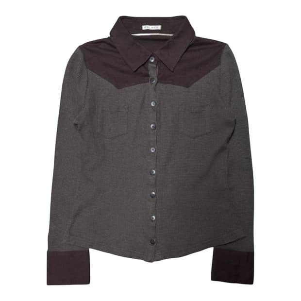 JPV FILFEE 브라운 배색 와플 블라우스