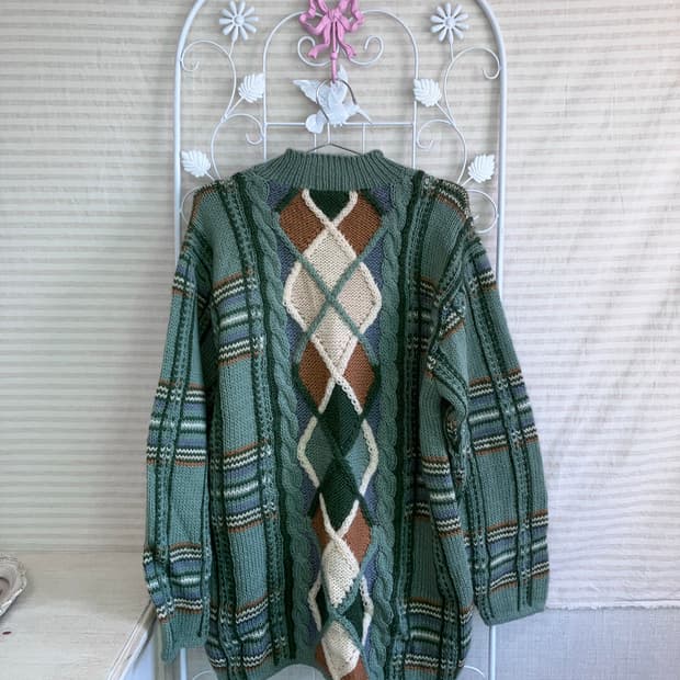 빈티지 민트 아가일 니트 y2k 스트릿 갸루 펑키 일본빈티지 435