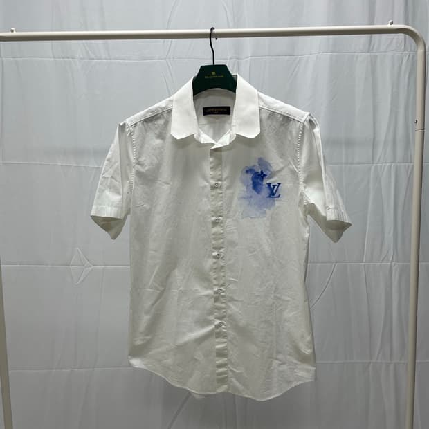 루이비통 워터컬러 프린티드 쇼트 슬리브드 코튼 셔츠 [m]