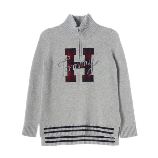 타미힐피거 타탄체크 H로고 하프집업 니트 S