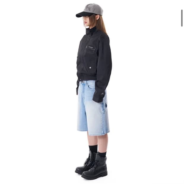 아캄 high neck button jacket black 1