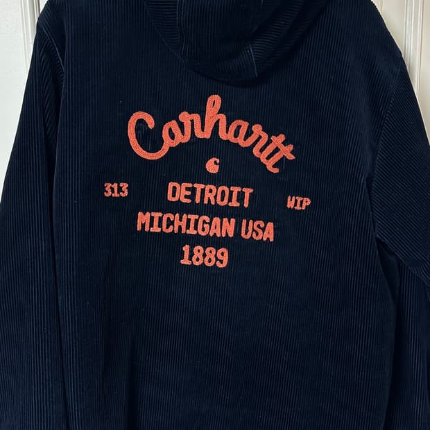 칼하트 코듀로이 후드 자켓 네이비