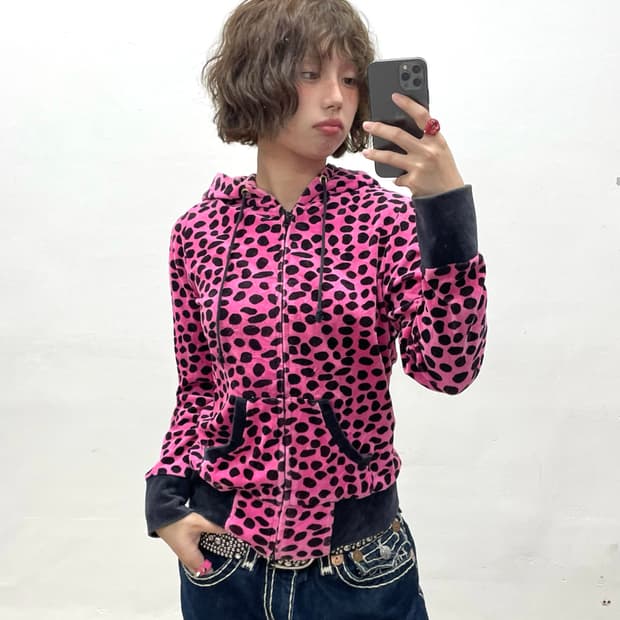 Black Leopard Pink Zip-Up Hoodie 