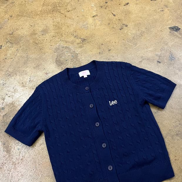 리 네이비 반팔 니트 가디건 