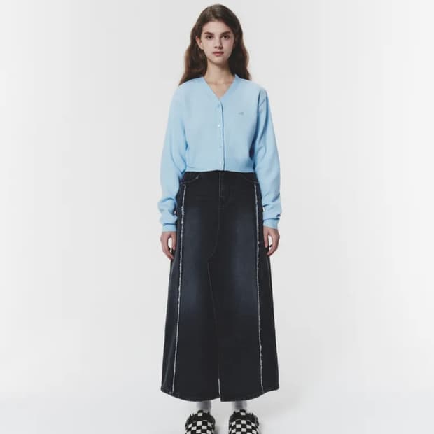 chuck 척 프린지 맥시 데님 스커트 (다크 그레이)