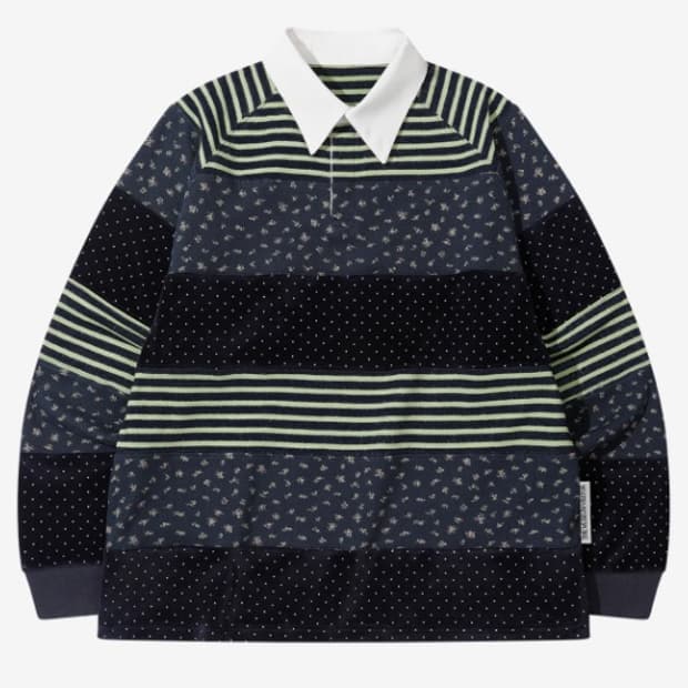 STRIPE PATCHWORK PK LONG SLEEVE (NAVY)