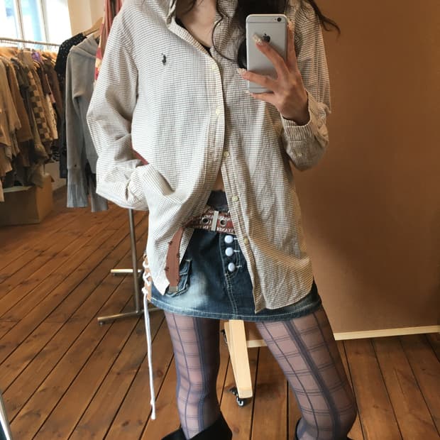 폴로 베이지 체크 셔츠