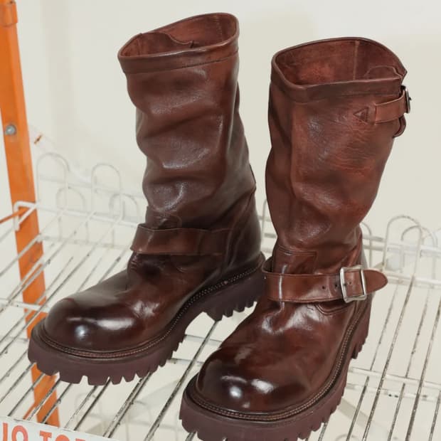 야세 홀스하이드 엔지니어 부츠 6.5cm 페더 코만도솔 브라운