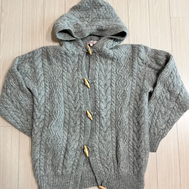 빈티지 울100 그레이 후드 가디건