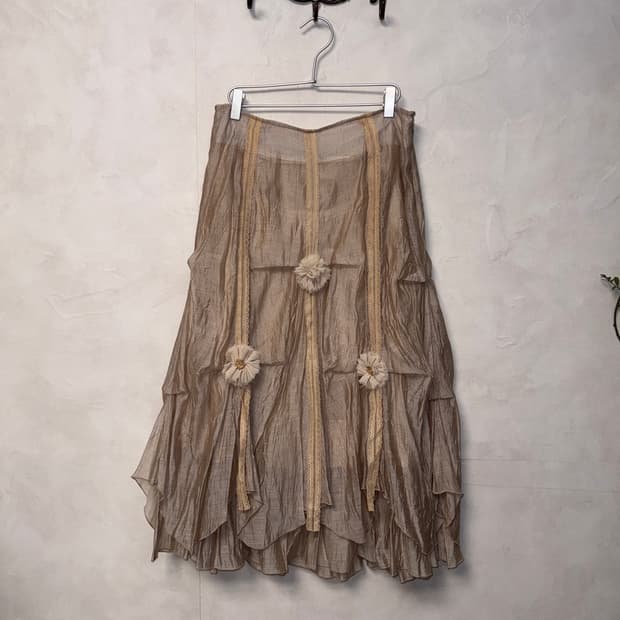 Beige silk shirring fairy flower skirt