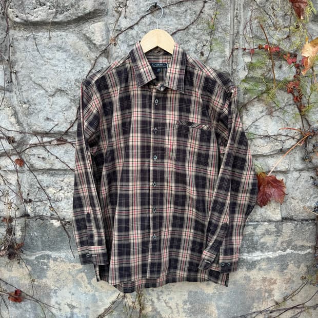 일본빈티지 포켓 체크 셔츠 브라운 m